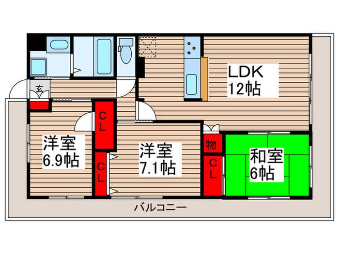 INSURANCE BLDG.XI(3LDK/3階)の間取り写真