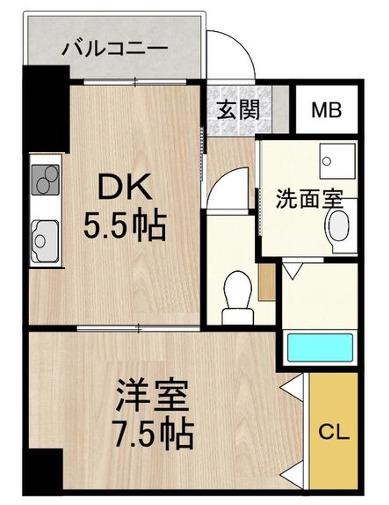 フロンティアタワー九条III(1DK/8階)の間取り写真