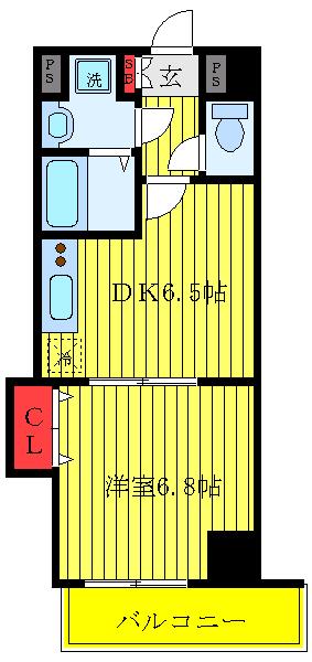 ベルコート(1DK/6階)の間取り写真