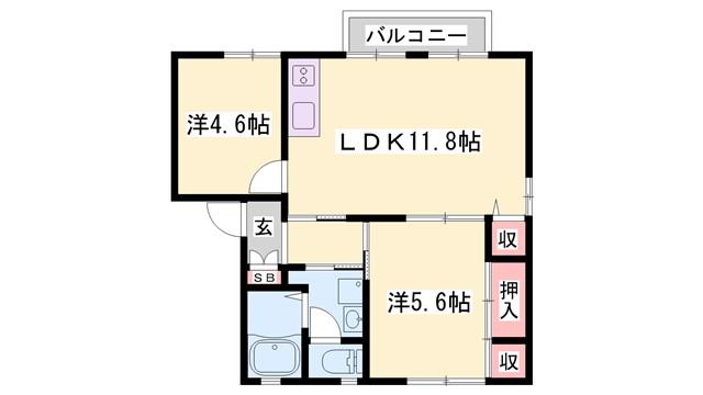 ジュネスのざとイースト E(2LDK/2階)の間取り写真