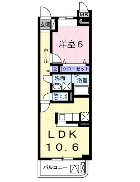 カーサレイメイA棟(1LDK/2階)の間取り写真