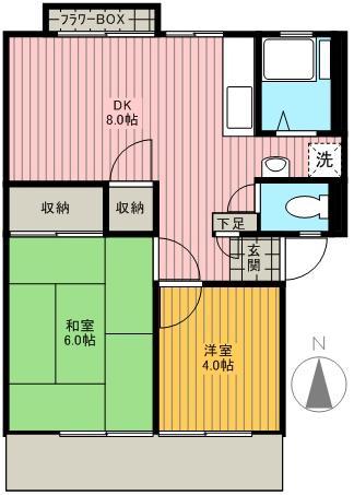 江北フラワーハイツB棟(2DK/1階)の間取り写真