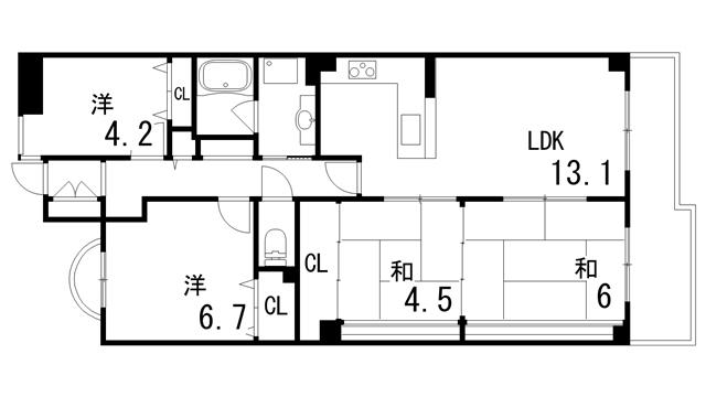 カネボウ芦屋アーバンプラザ(4LDK/4階)の間取り写真