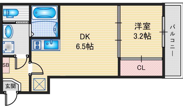 ハーモニーテラス中島町(1DK/2階)の間取り写真