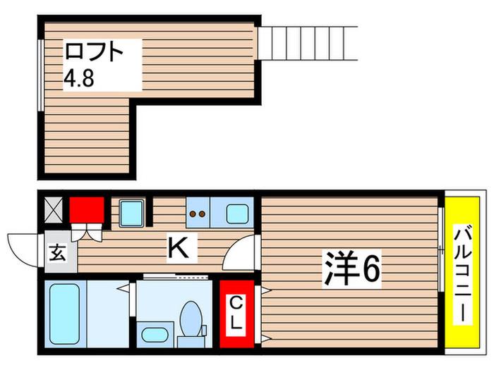 AERIAL SUITE(1K/2階)の間取り写真
