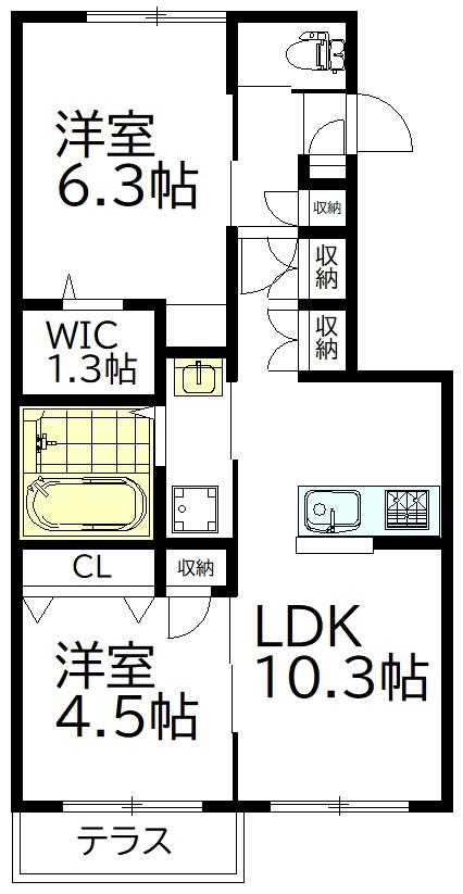 シャルマン シェソワ(2LDK/1階)の間取り写真