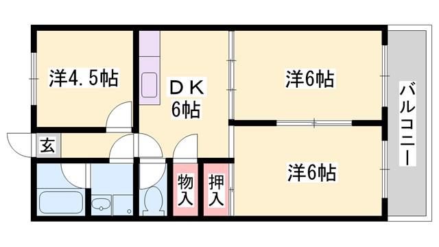 東今宿中村コーポII(3DK/6階)の間取り写真