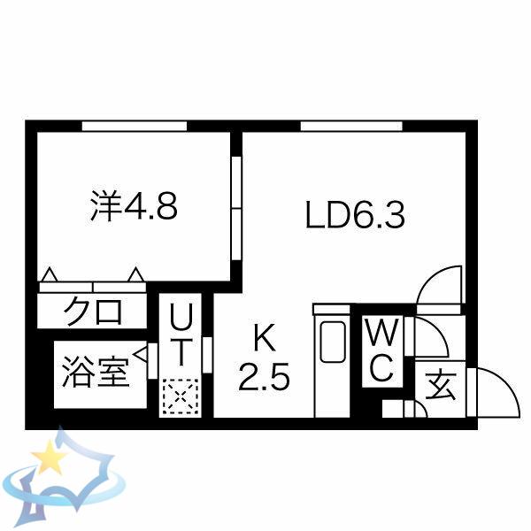 クラリス二十四軒(1LDK/2階)の間取り写真