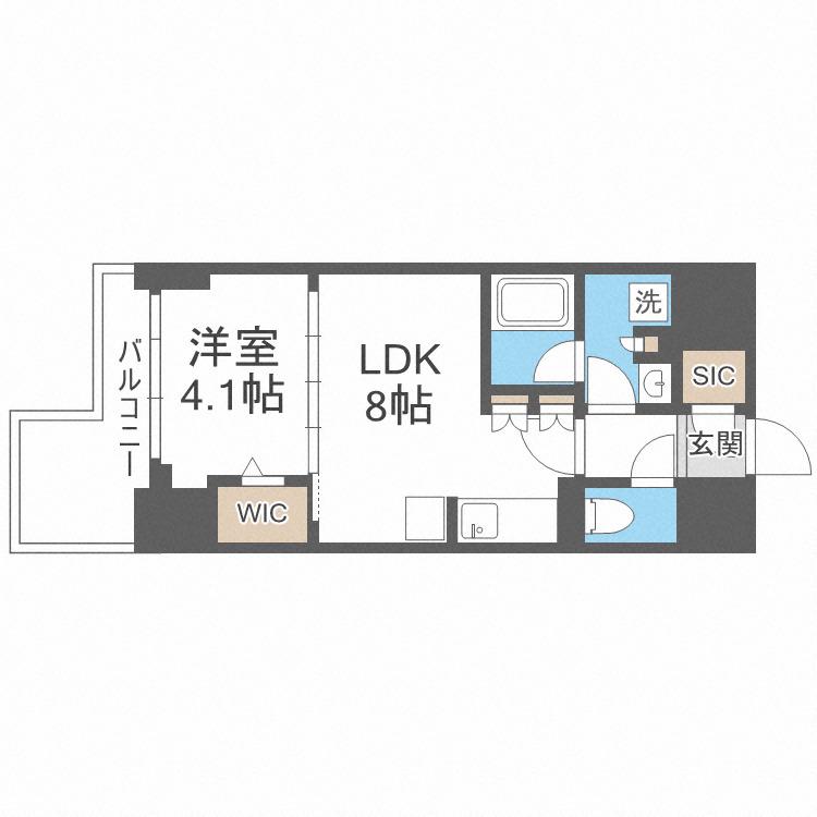 クロスレジデンス阿波座(1LDK/3階)の間取り写真