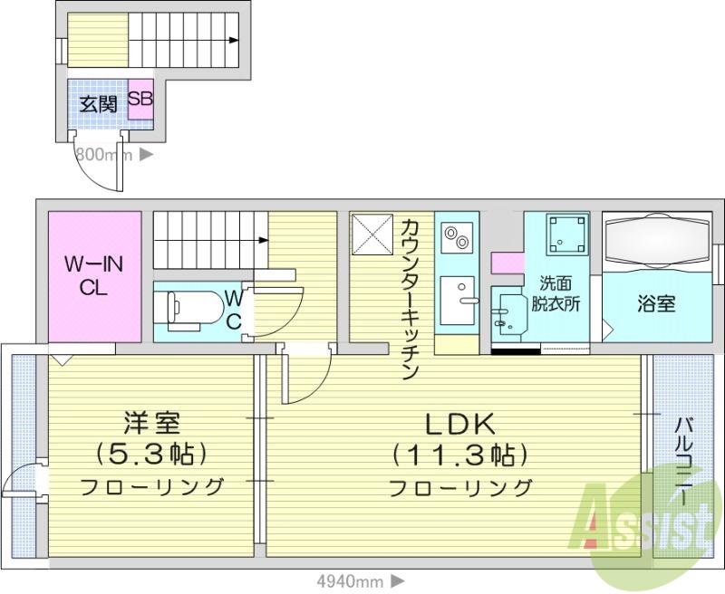 ソレアード中野栄 2ND(1LDK/2階)の間取り写真