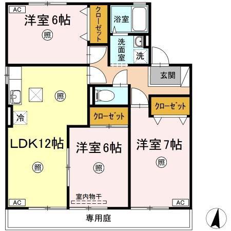 第3ジュネス芳泉B棟(3LDK/1階)の間取り写真