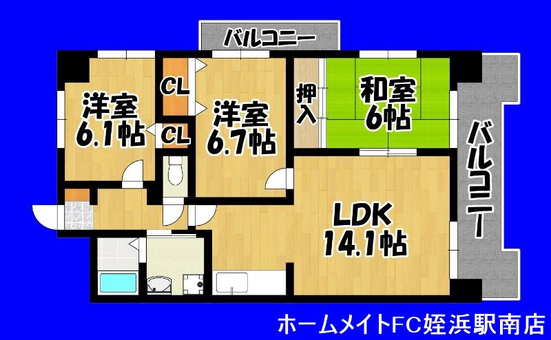 カズガリアーノ(3LDK/7階)の間取り写真