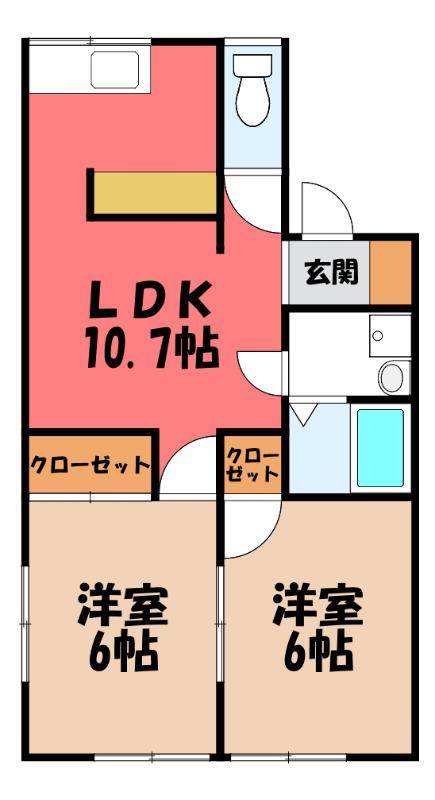 リブレス桐生堤町A(2LDK/2階)の間取り写真