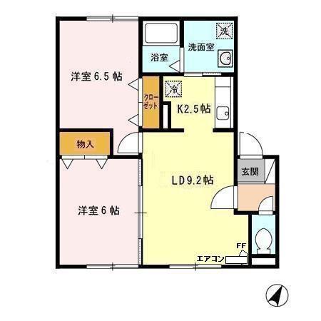 リビングタウン札幌東B棟(2LDK/1階)の間取り写真
