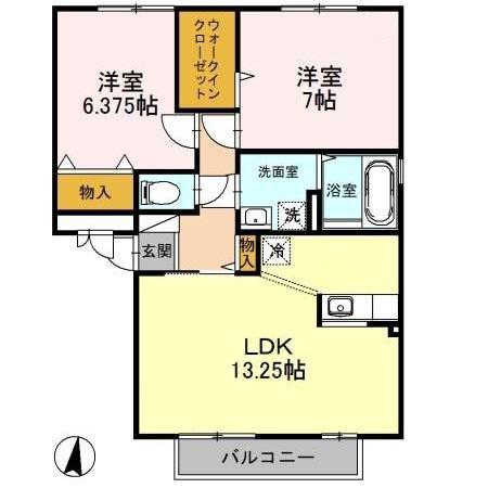 サニーウッドD(2LDK/2階)の間取り写真