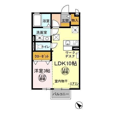 ルミエールB(1LDK/1階)の間取り写真
