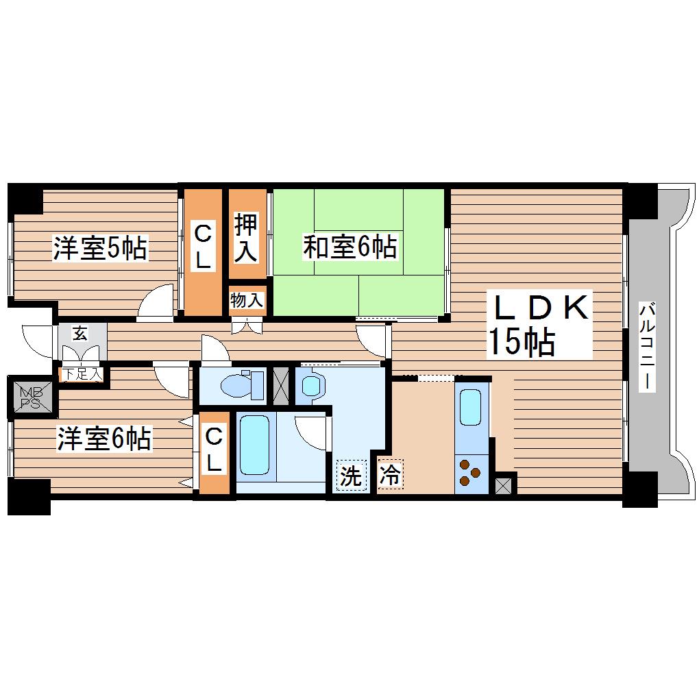 マジェスティックマンション多賀城(3LDK/2階)の間取り写真
