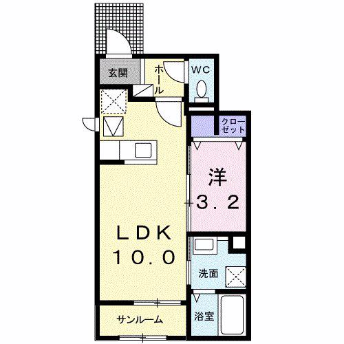 ラ・グリシーヌ(1LDK/1階)の間取り写真