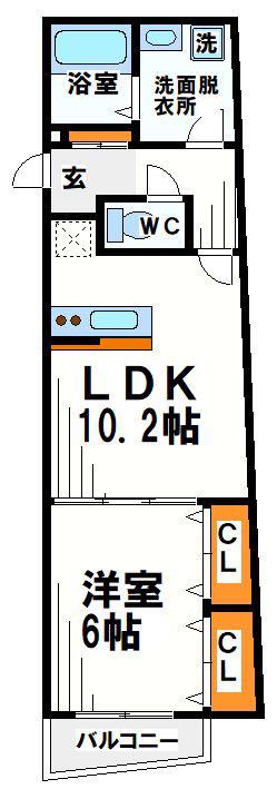 ザ・パーククロス千歳烏山(1LDK/2階)の間取り写真