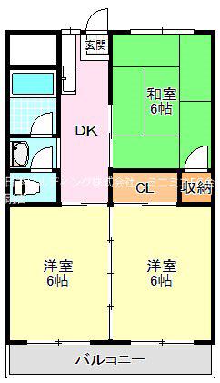 北野田マンション巽B棟(3DK/2階)の間取り写真