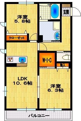 京成本線 京成大久保駅 徒歩8分 3階建 築15年(2LDK/2階)の間取り写真