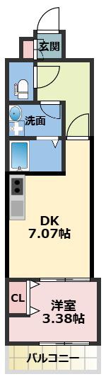 ALIVIS新町(1DK/6階)の間取り写真