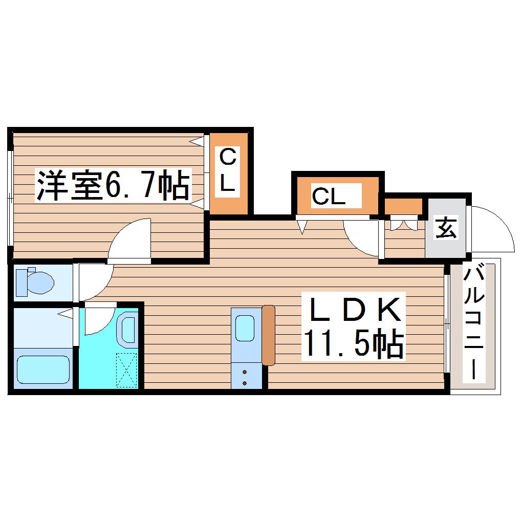 ディアコート美田園II(1LDK/1階)の間取り写真