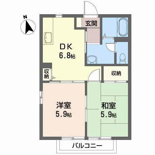 トパーズフイールド B(2DK/2階)の間取り写真