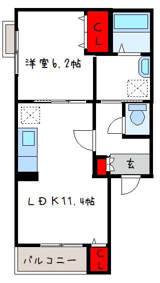 プランドール高安(1LDK/2階)の間取り写真