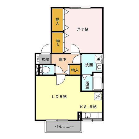 プランドールB棟(1LDK/2階)の間取り写真