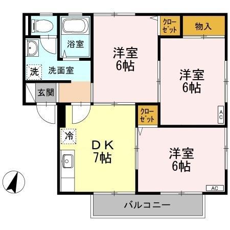 セジュールKA棟(3DK/2階)の間取り写真