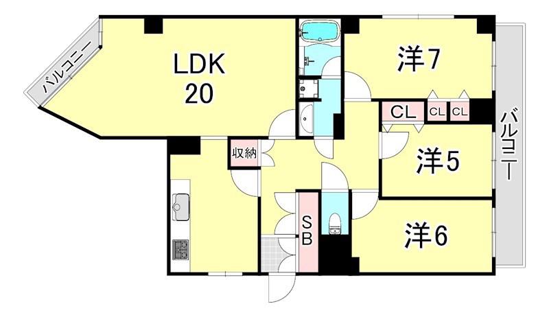 甲子園口ガーデンホームズ(3LDK/2階)の間取り写真
