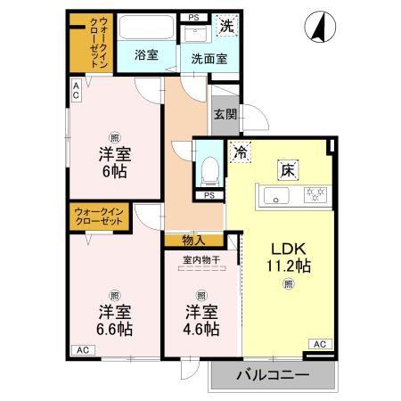 テラス・オルキデ宝来(3LDK/1階)の間取り写真