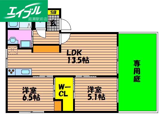 ガルテン26 B棟(2LDK/1階)の間取り写真