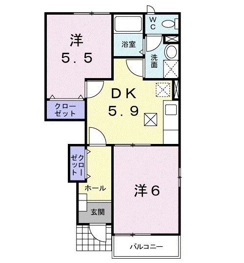 メゾンリーリエ(2DK/1階)の間取り写真