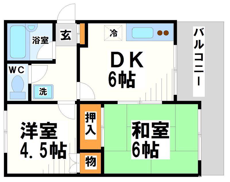 京王線 調布駅 徒歩39分 2階建 築33年(2DK/2階)の間取り写真