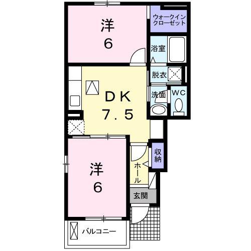 ノースヒルズ B(2DK/1階)の間取り写真