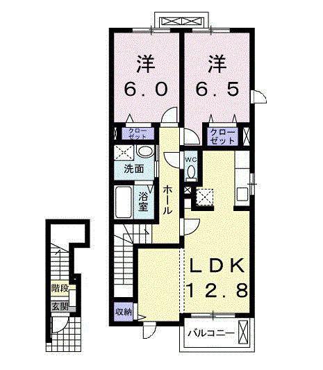 ヴィラ花咲(2LDK/2階)の間取り写真