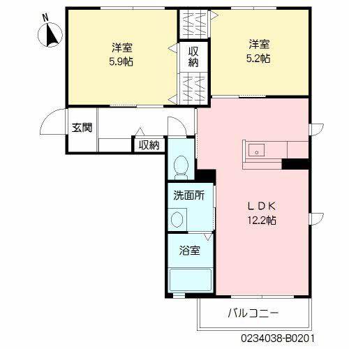 メゾン花咲  弐番館(2LDK/2階)の間取り写真