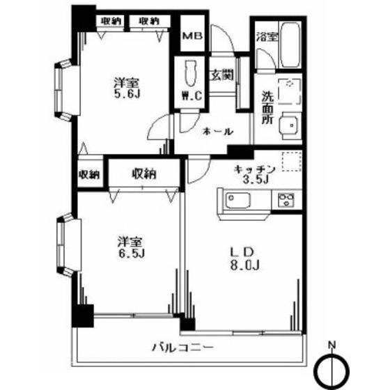 ヒルズ玉川(2LDK/2階)の間取り写真