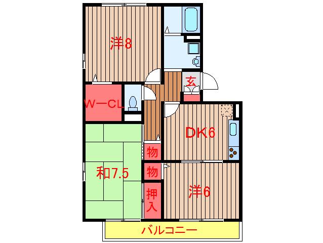 メゾントゥリバーノ(3DK/2階)の間取り写真