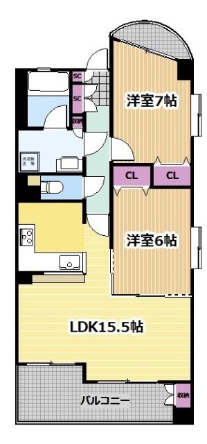 ウイステリア妙音通(2LDK/6階)の間取り写真
