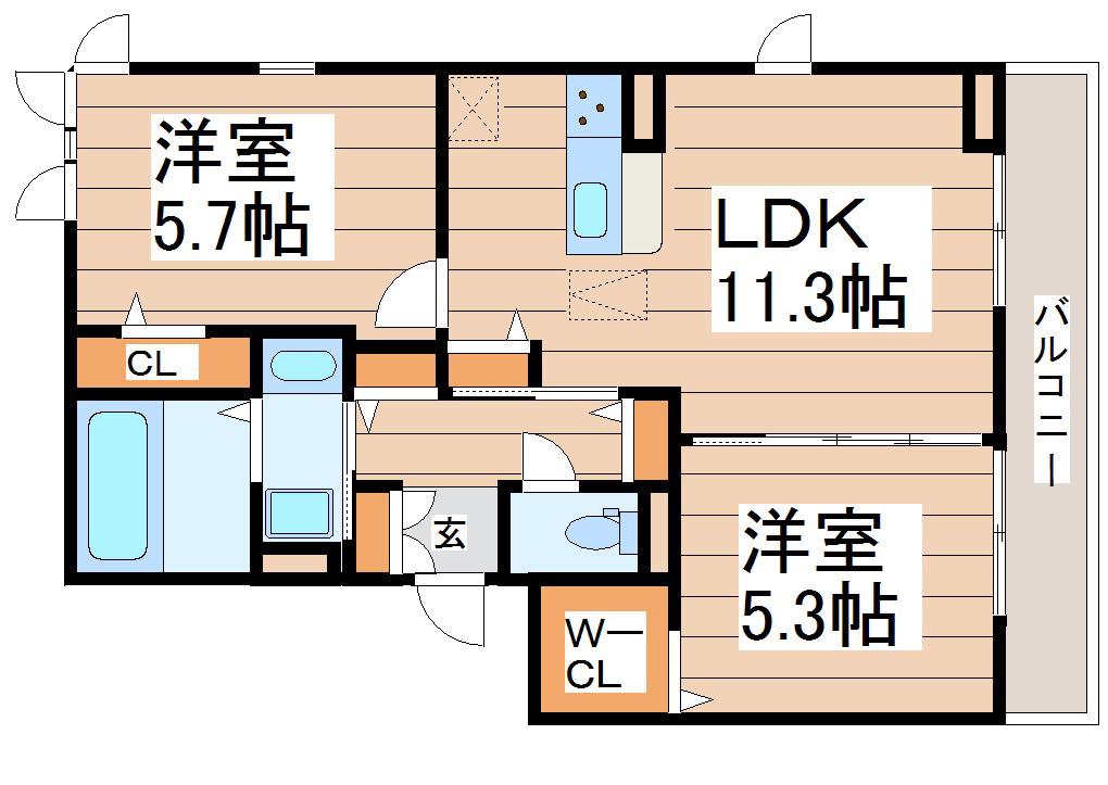 D-ROOM DEARCOURT幸町II(2LDK/2階)の間取り写真
