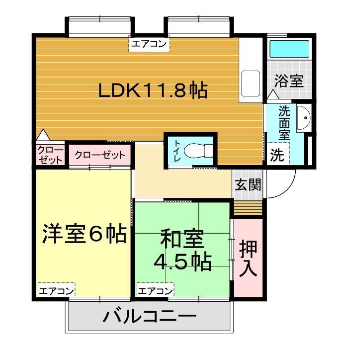 サンヒルズYAMANO(2LDK/2階)の間取り写真