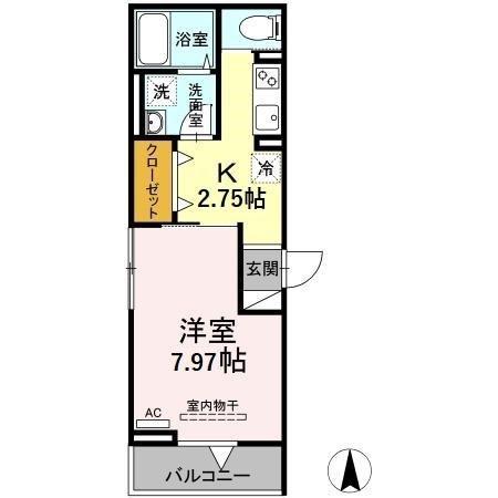 エクセリア南花畑I(1K/2階)の間取り写真