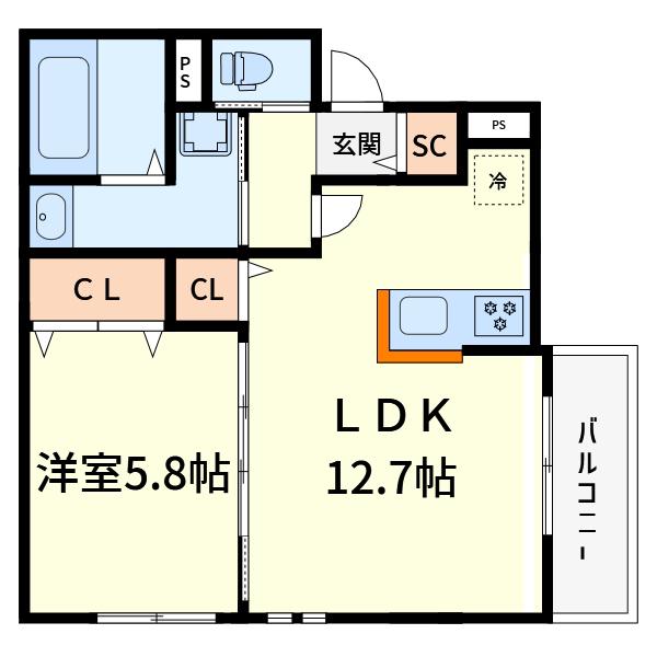 SCENA SATSUKI(1LDK/2階)の間取り写真