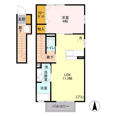 セジュール山口5番館(1LDK/2階)の間取り写真
