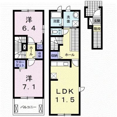 プリムローズ I(2LDK/2階)の間取り写真