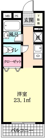 M-IIマンション(1K/2階)の間取り写真