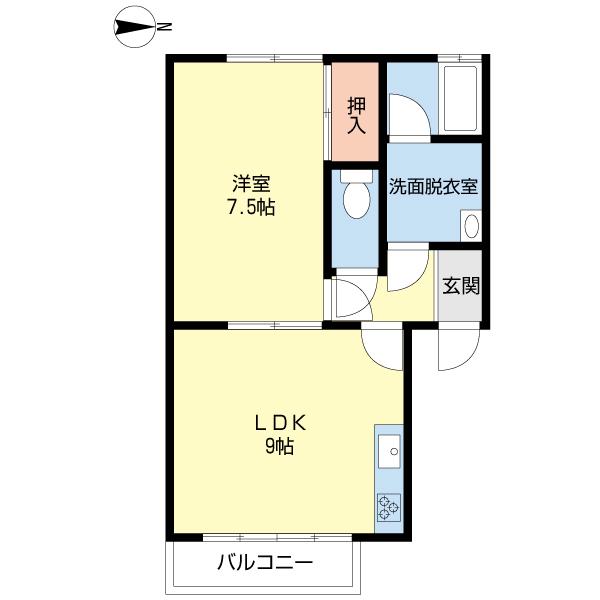 ロック上町(1LDK/1階)の間取り写真